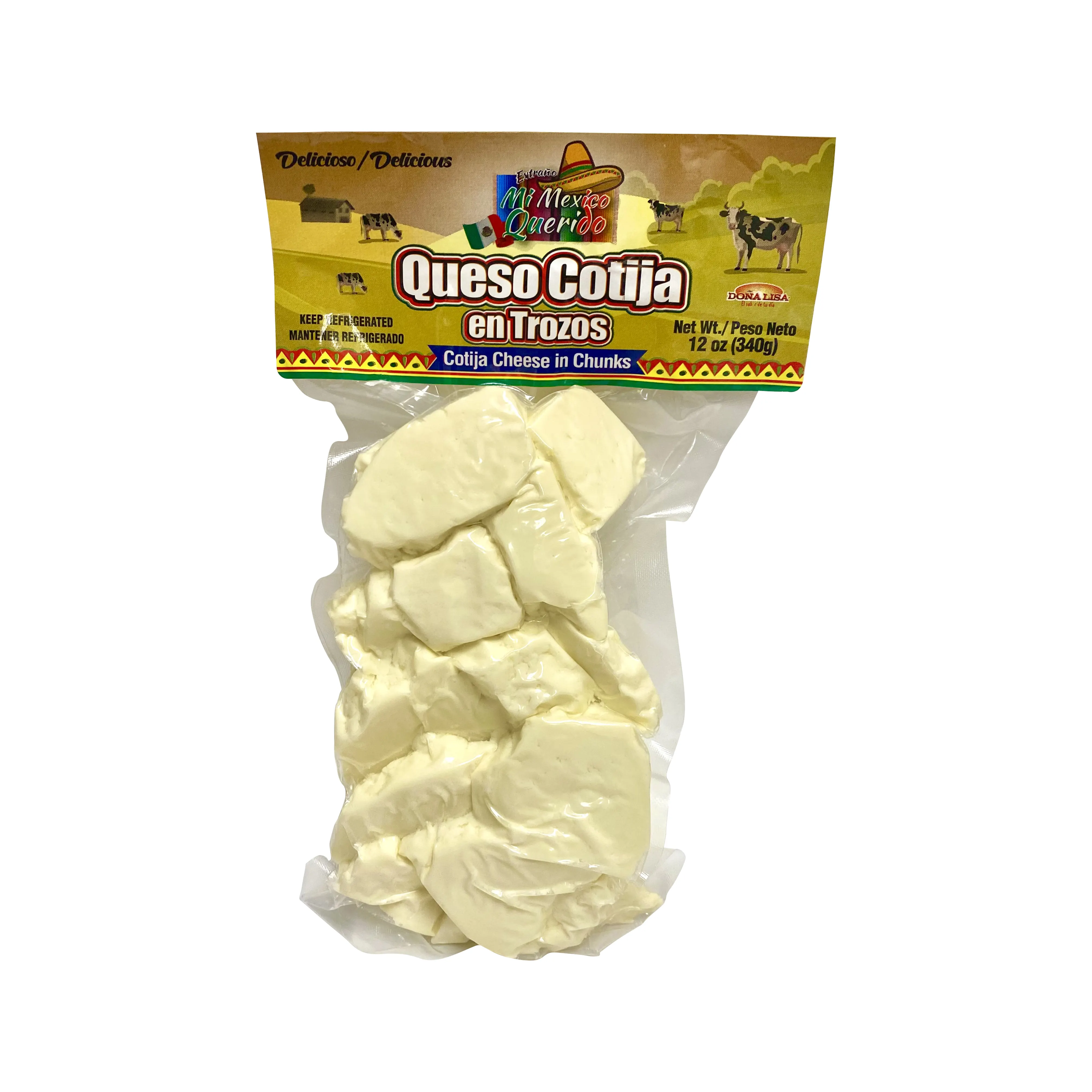Queso Cotija Mi México Querido cortado en presentación de 12 oz