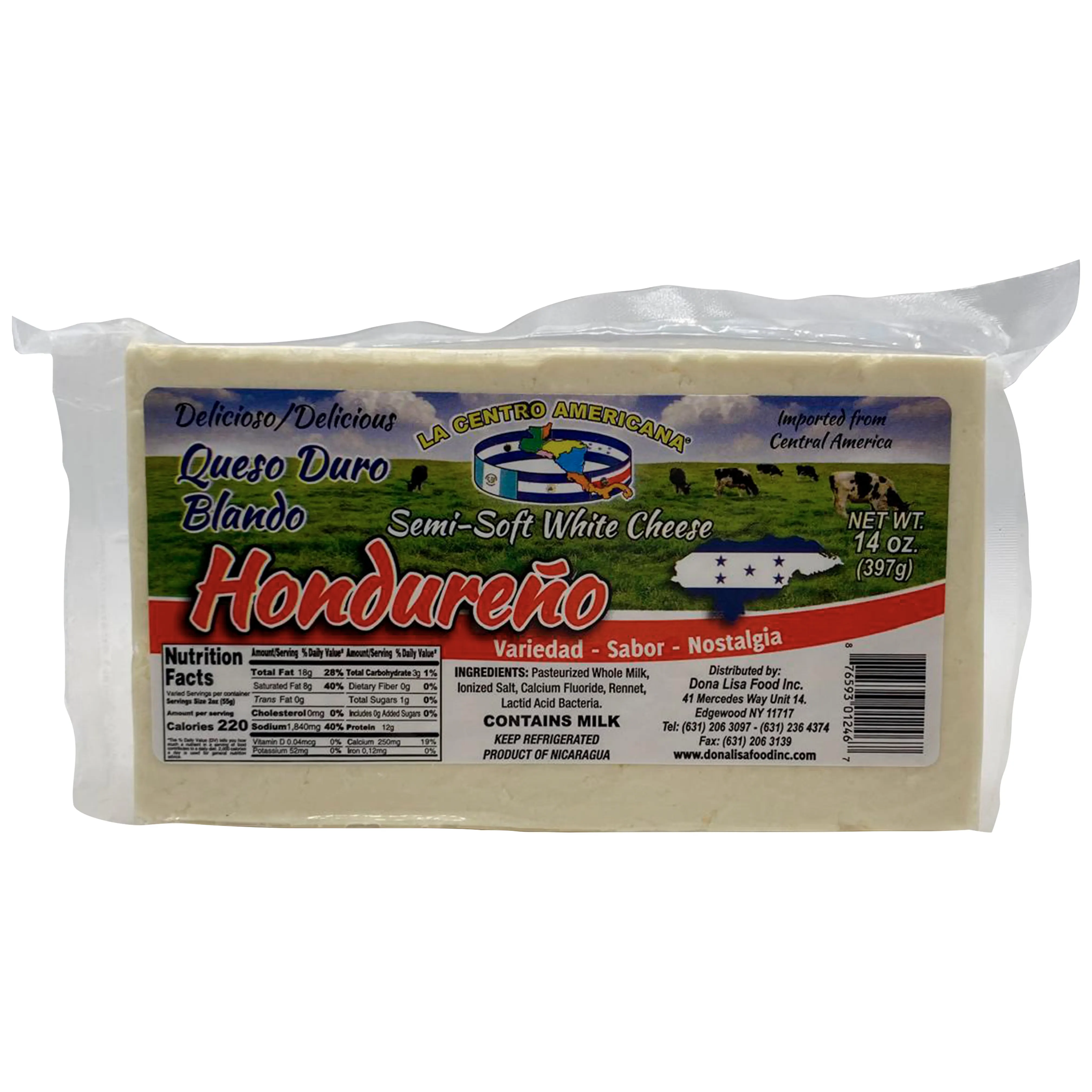 Queso duro blando hondureño LCA paquete 6x14 oz