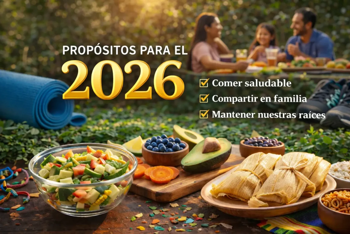Alimentos tradicionales y saludables que representan los propósitos para el 2026 en la comunidad latina, enfocados en bienestar, nutrición y nuevas metas de año nuevo.