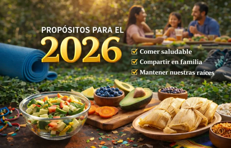Alimentos tradicionales y saludables que representan los propósitos para el 2026 en la comunidad latina, enfocados en bienestar, nutrición y nuevas metas de año nuevo.