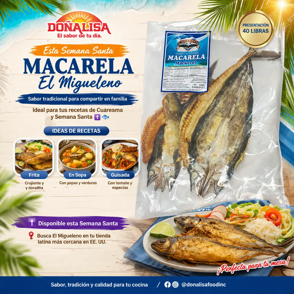 Macarela seca El Migueleno de Doña Lisa empacada al vacío, ideal para recetas tradicionales de Semana Santa