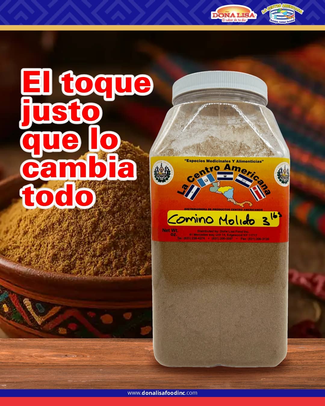 Comino molido LCA en bote de 3 libras, especia esencial para recetas latinas tradicionales