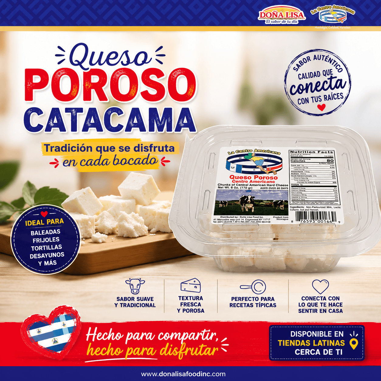 Queso poroso Catacama ideal para desayunos y recetas tradicionales latinas