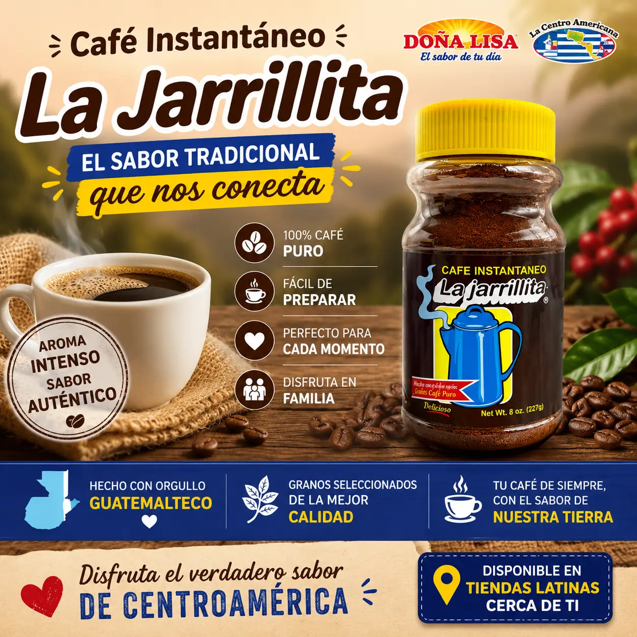Café instantáneo La Jarrillita guatemalteco tradicional disponible en tiendas latinas