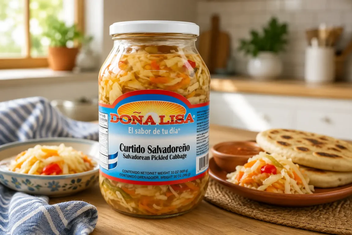 Curtido salvadoreño preparado con repollo, zanahoria y cebolla para acompañar pupusas