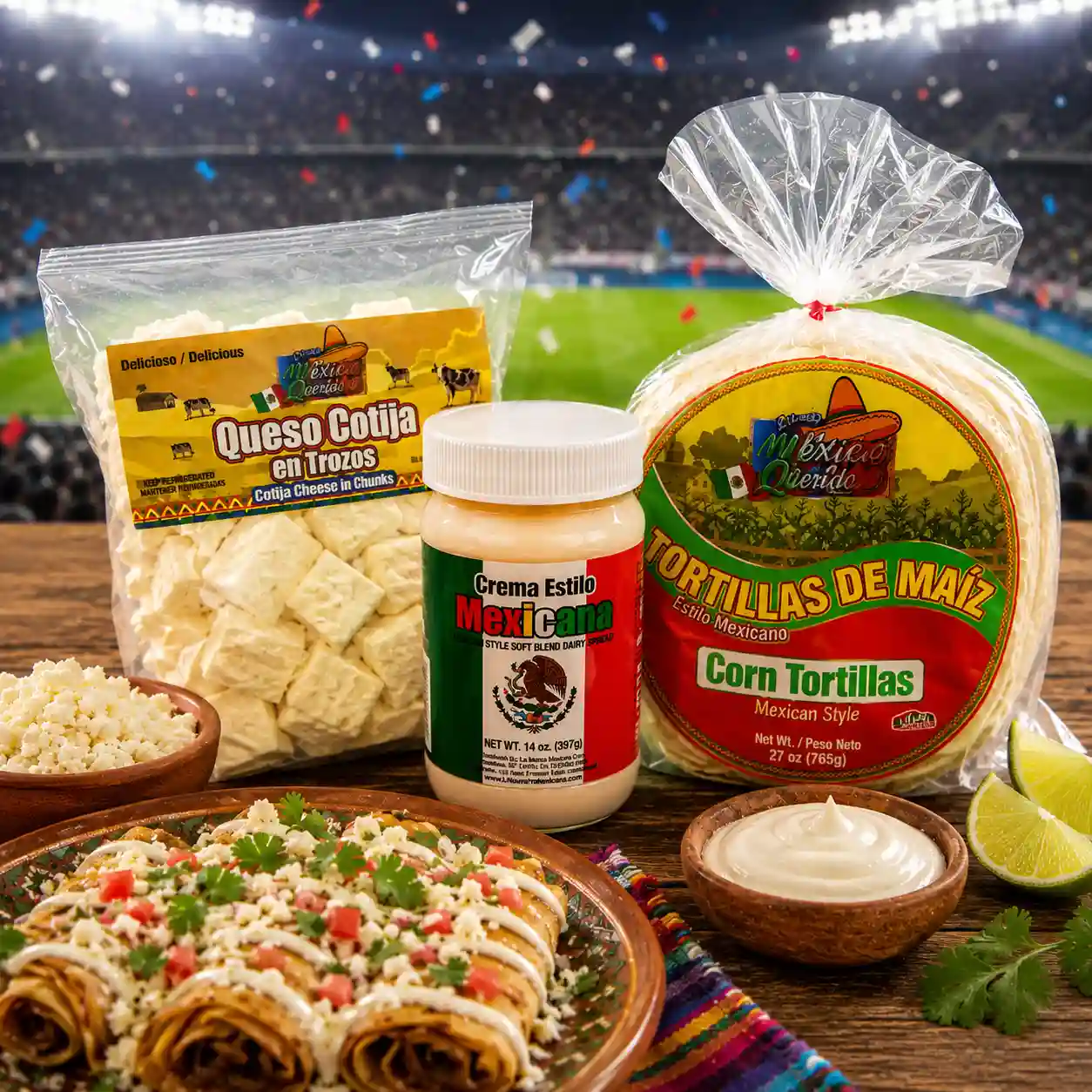 Tortillas de Maíz Mi México Querido, Crema Estilo Mexicana y Queso Cotija para disfrutar la final del fútbol en Maryland, Houston, Hicksville, Farmingdale y Brentwood.