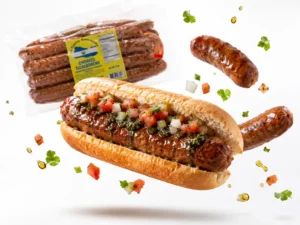 Choripán con chorizo salvadoreño Centro Americana y salsa fresca